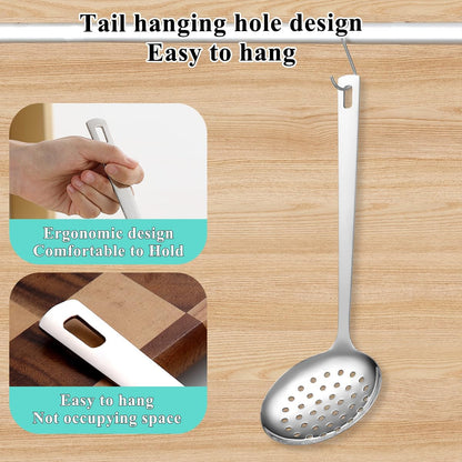 Stainless Steel Kitchen Skimmer Slotted Spoon for Straining Pasta/Cooking/Frying, Durable Rust-Resistant
