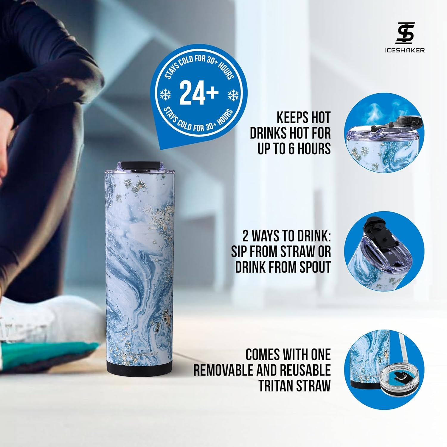 20 Oz, Blue Marble Insulated Stainless Steel Tumbler, 24+ Hours Cold & 6+ Hours Hot