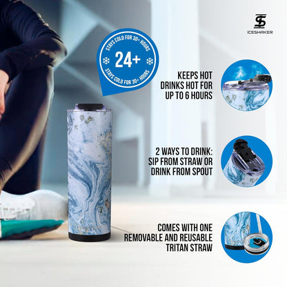 20 Oz, Blue Marble Insulated Stainless Steel Tumbler, 24+ Hours Cold & 6+ Hours Hot