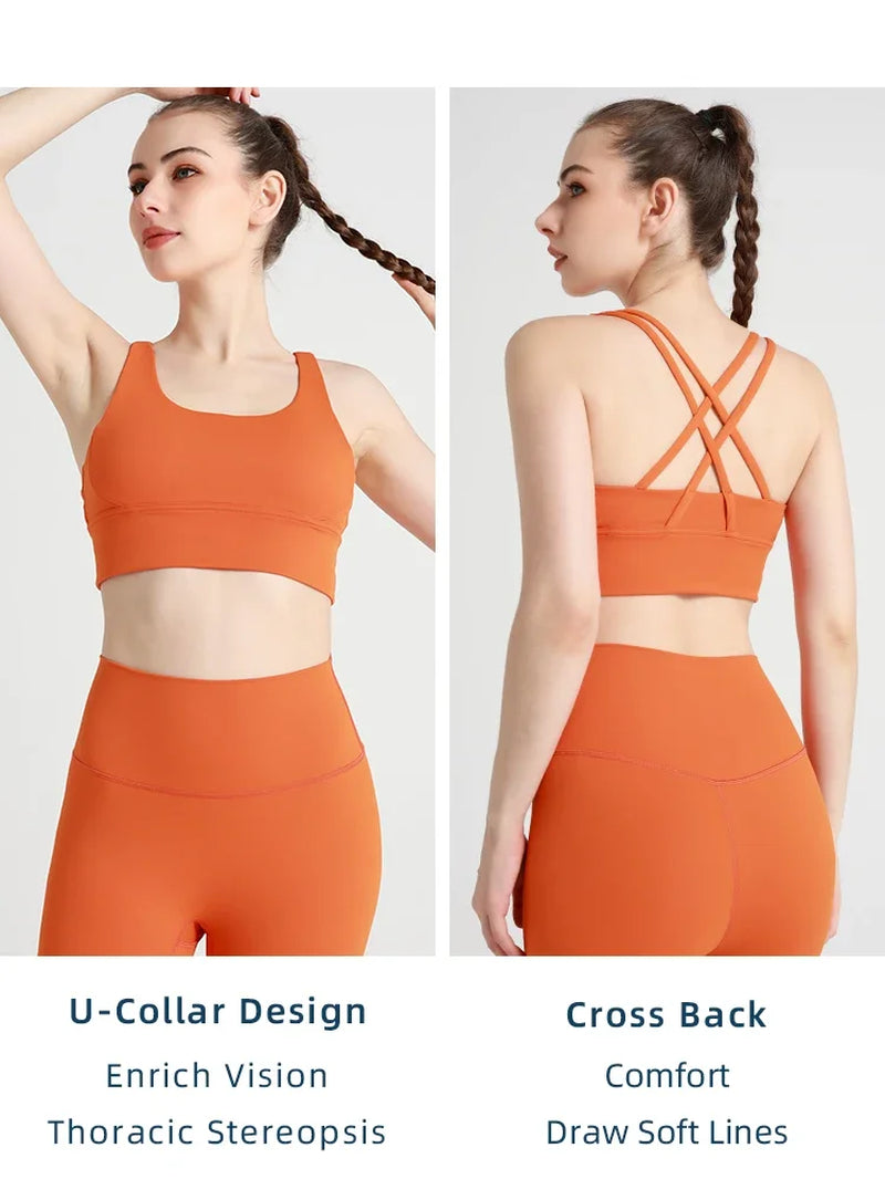 New Women Fitness Top Cross Back Breathable Shockproof 