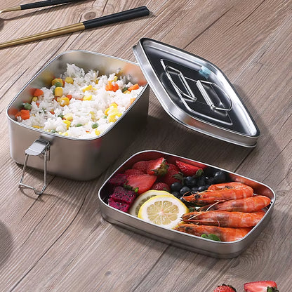 Stainless Steel Lunch Bento Box with Lid Large Capacity Double Layer Anti-Leak Food Storage Container Kitchen Tableware