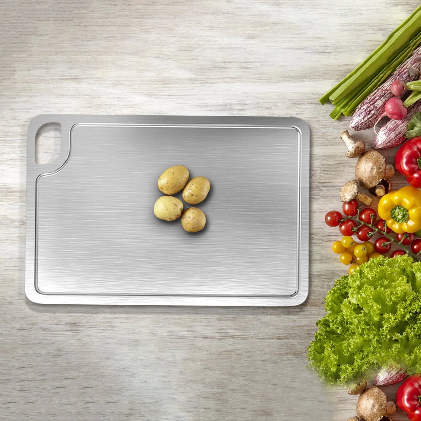 Stainless Steel Double-Sided Chopping Board with Grooves, Non-Stick and Easy Clean 