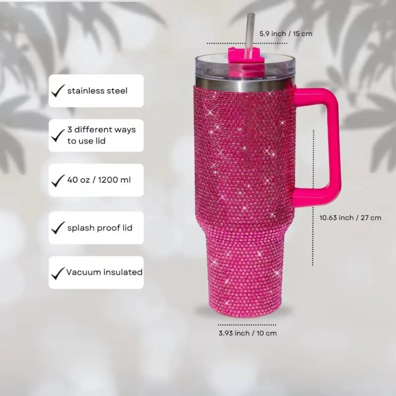 40 oz. Rhinestone Tumbler with Straw Stainless Steel