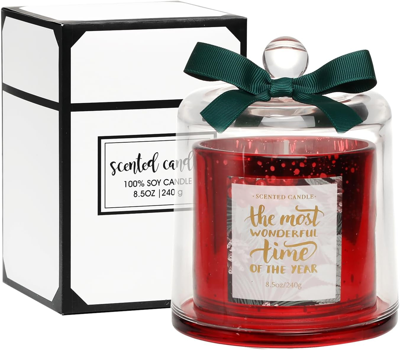 Pine Scented Christmas Candle, Natural Soy Wax,8.5Oz, Red