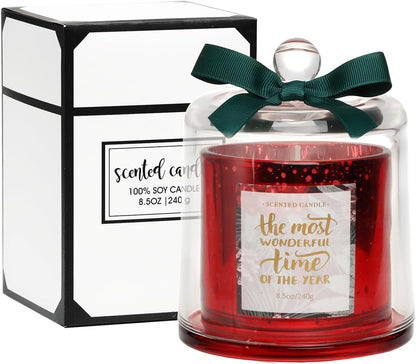 Pine Scented Christmas Candle, Natural Soy Wax,8.5Oz, Red