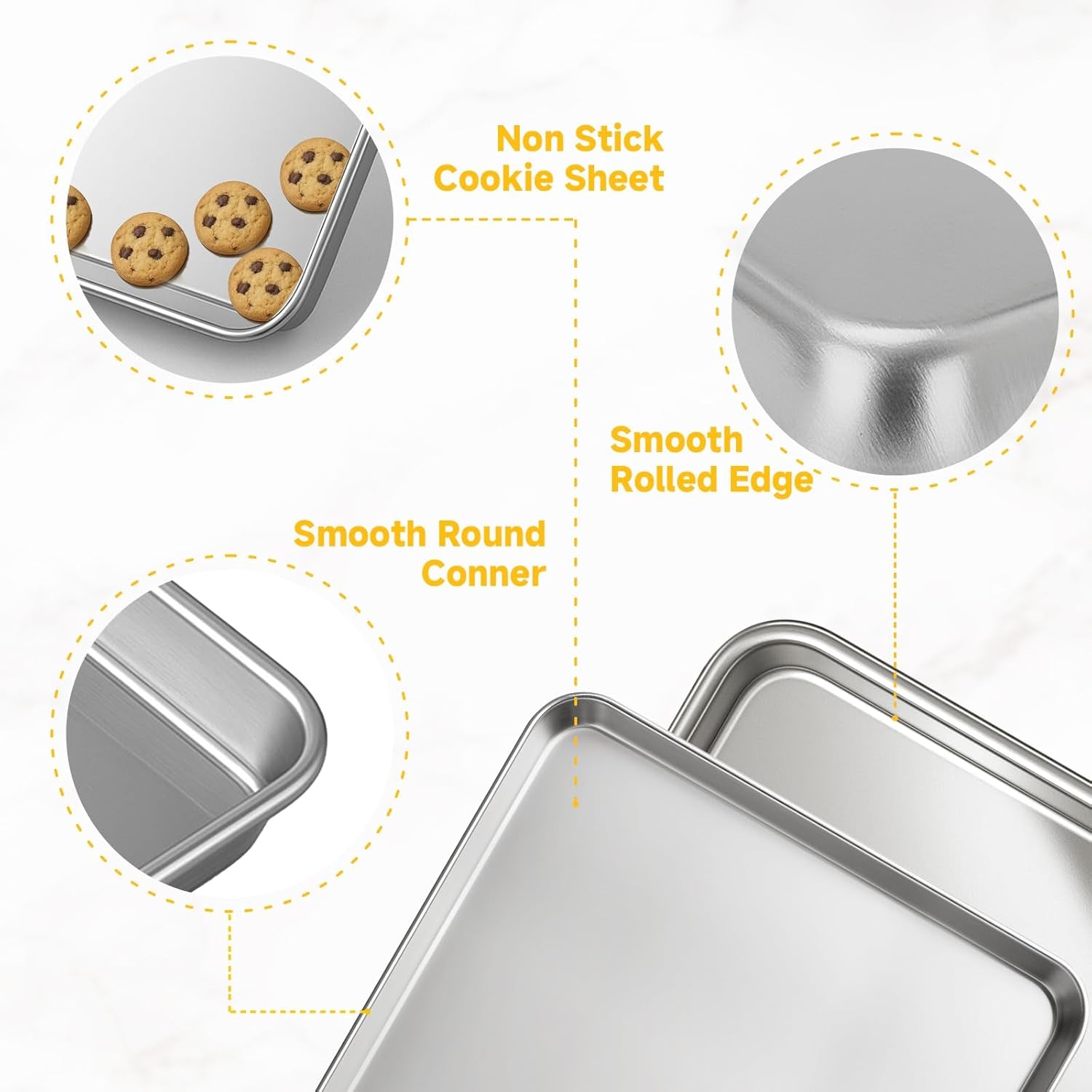 9/12/16 Inch Stainless Steel Baking Sheet Pan Set, 3 Pack Cookie Sheets for Baking, Oven Cookie Tray for Roasting