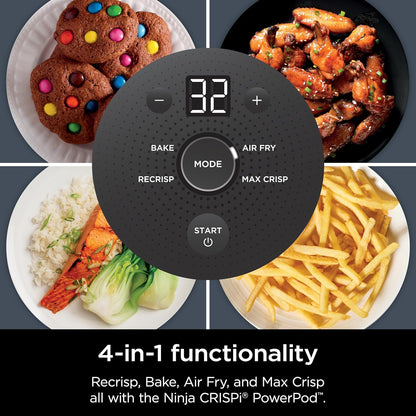 4-In-1 Portable Glass Air Fryer Cooking System, 1500W, 4QT & 6-Cup Tempware Glass Containers with Storage Lids, Microwave, Freezer & Dishwasher Safe, Cyberspace Gray