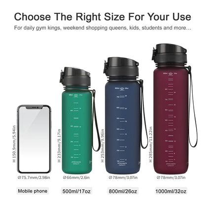 UZ Sports Water Bottle BPA Free Portable Leakproof Shaker Bottle Tritan Plastic Drinkware 500/1000ML Jug for Camping Gym School