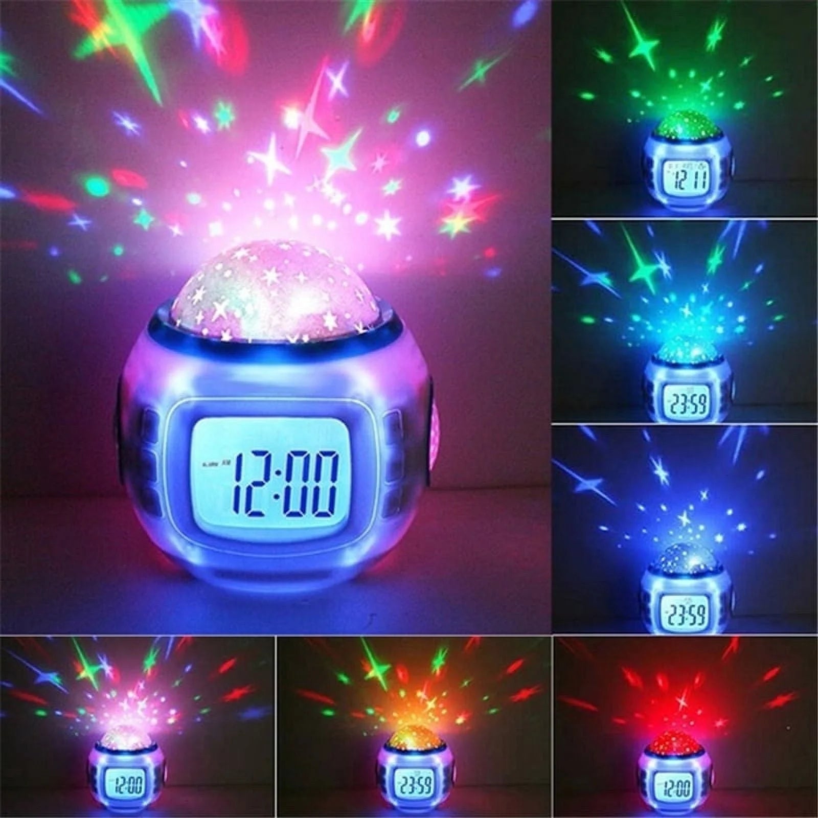 LED Projector Night Light, Digital Alarm Clock with Music 