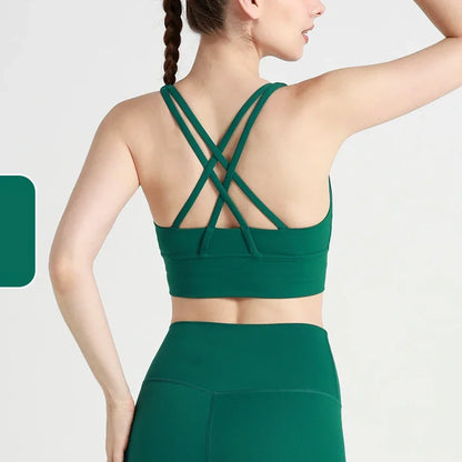 New Women Fitness Top Cross Back Breathable Shockproof 