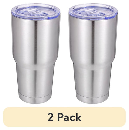 (2 Pack) 30Oz Double Wall Stainless Steel Large Tumbler, Slider Lid