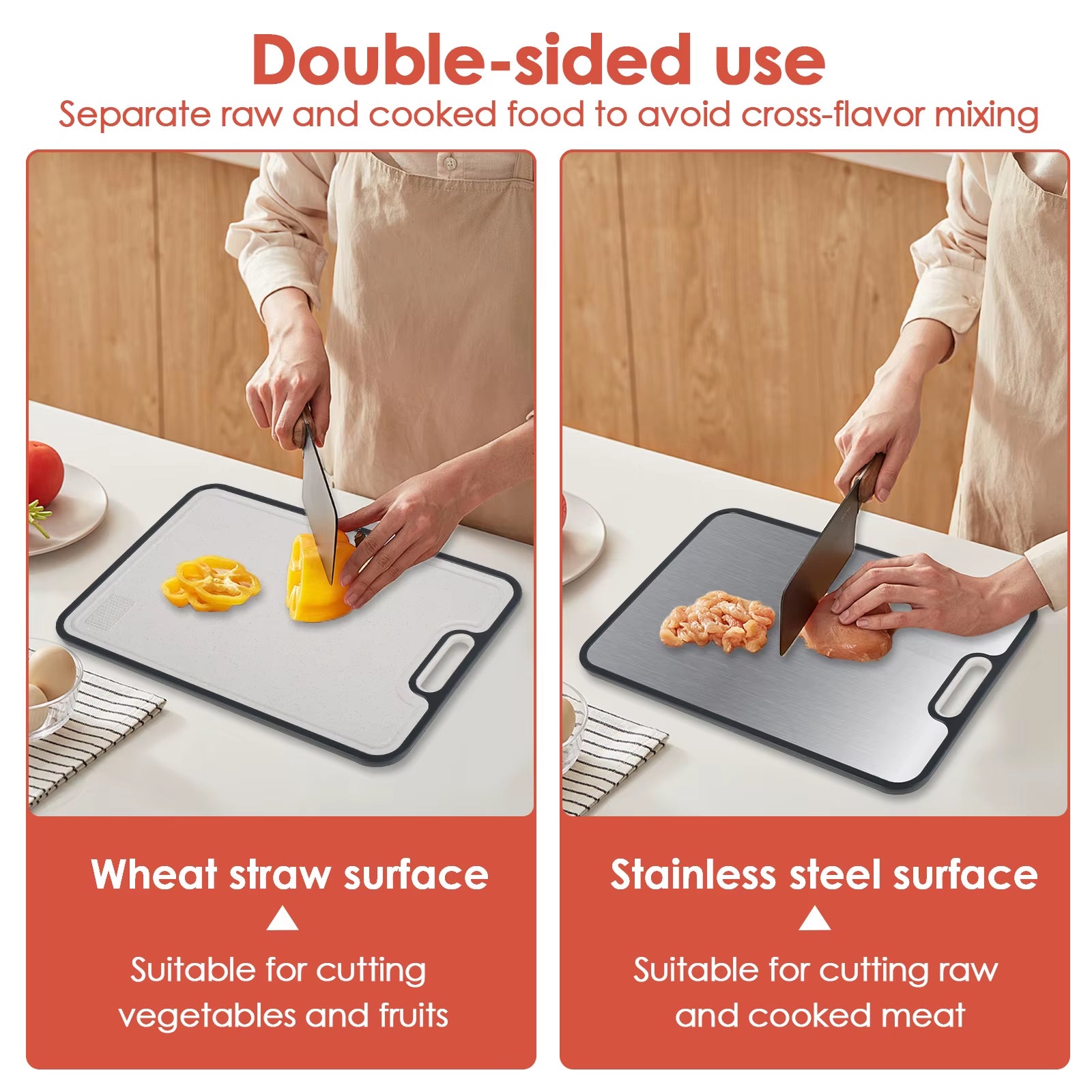 Double Sided Cutting Board Kitchen Chopping Board Sturdy Stainless Steel and PP Cutting Board for Cutting Meat and Vegetables