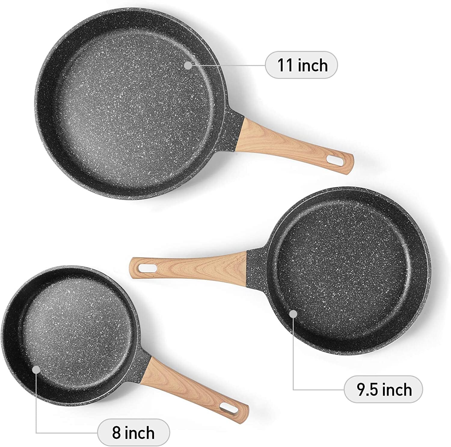 Nonstick Frying Pan Set – Granite Skillet Pans for Induction Cooking, 3-Piece