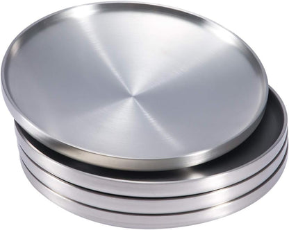 6.7" Stainless Steel Dessert Appetizer Plates, Double-Layer round Lunch Plates - Set of 4