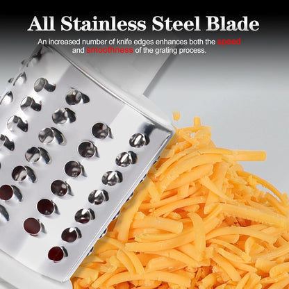 Rotary Cheese & Veggie Grater with 3 Blades – Hand Crank Slicer
