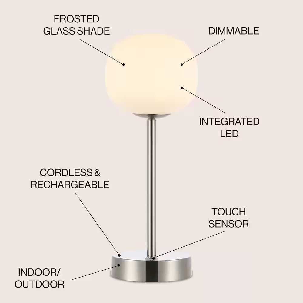 Natalia 12.25 In. Nickel/White Modern Minimalist Iron Rechargeable Integrated LED Table Lamp