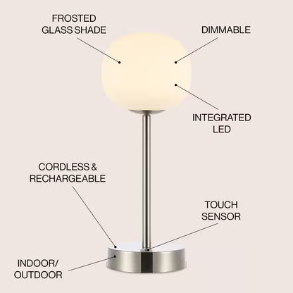 Natalia 12.25 In. Nickel/White Modern Minimalist Iron Rechargeable Integrated LED Table Lamp