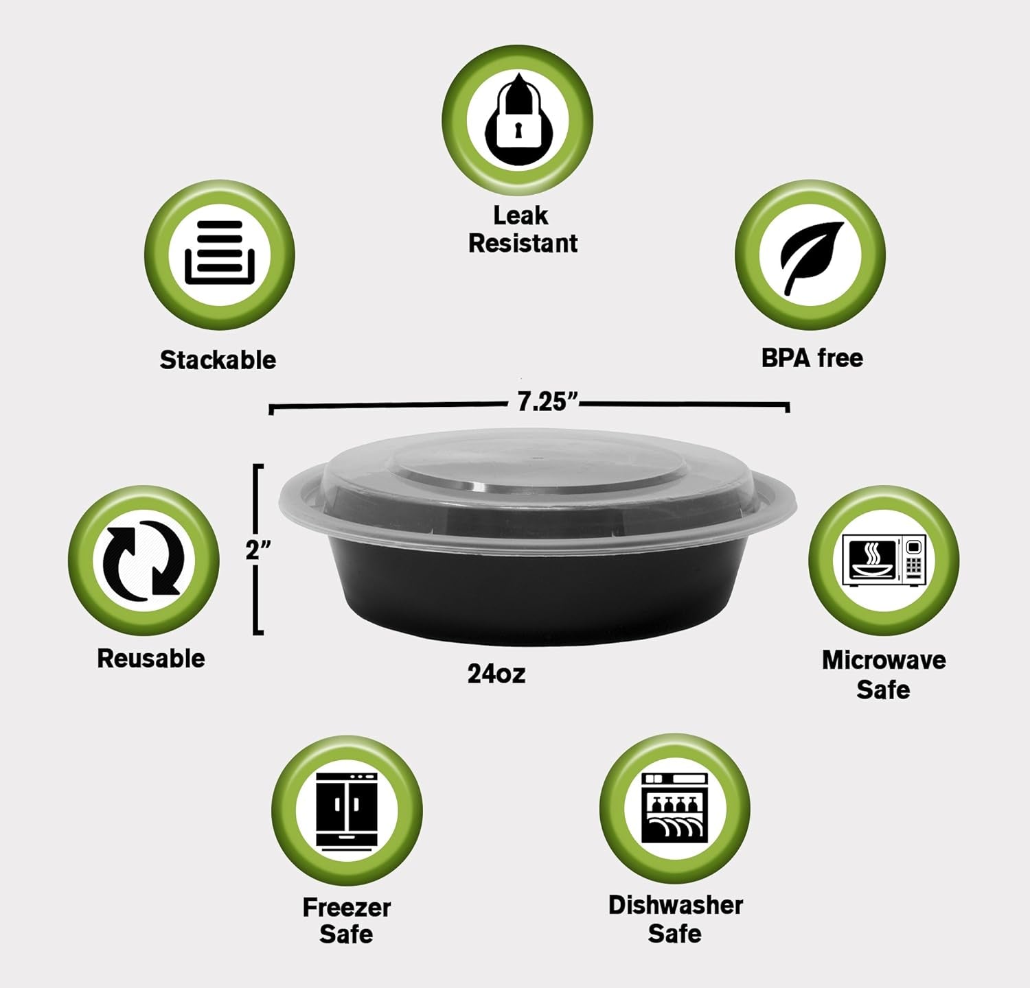 Safeware Meal Prep Containers 25-Pack – 24oz Round
