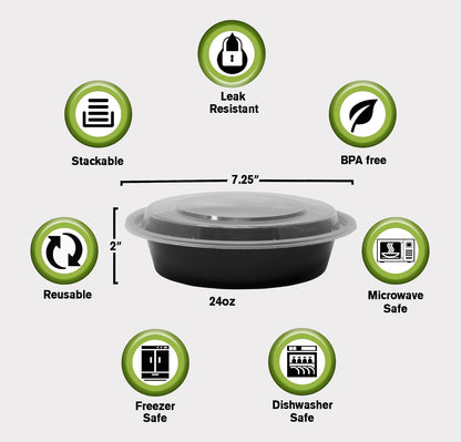 Safeware Meal Prep Containers 25-Pack – 24oz Round