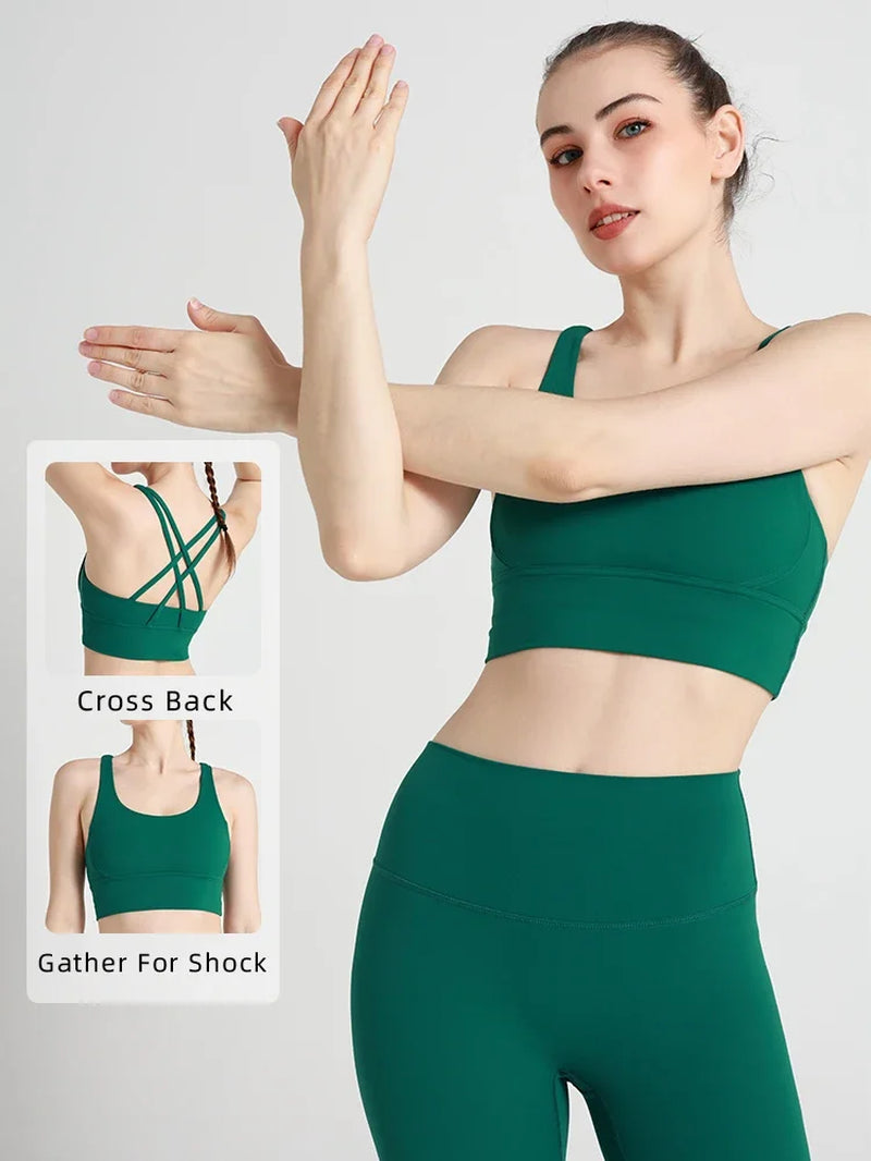 New Women Fitness Top Cross Back Breathable Shockproof 