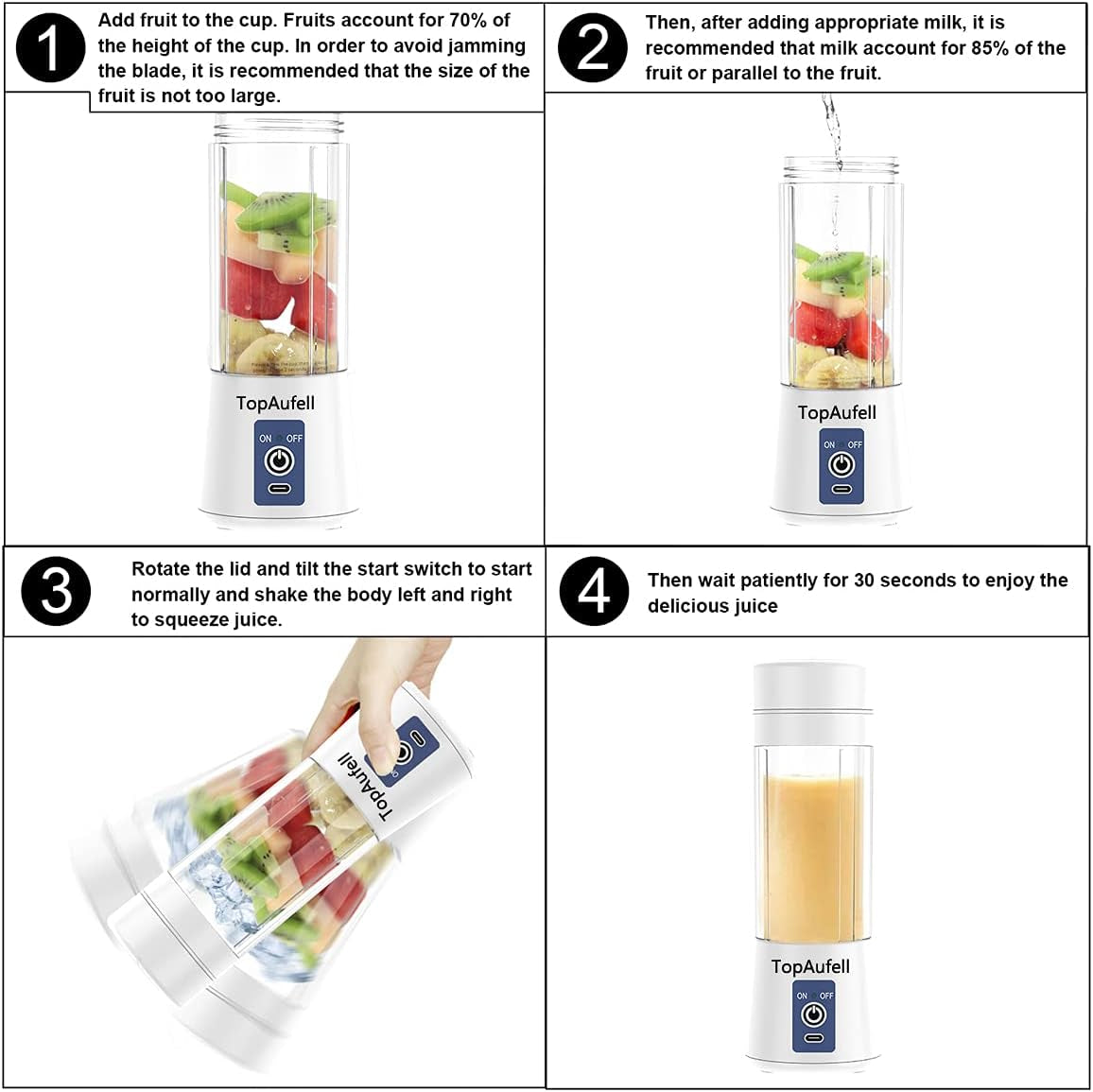 Personal USB Juicer for Smoothies & Shakes, 6 3D Blades