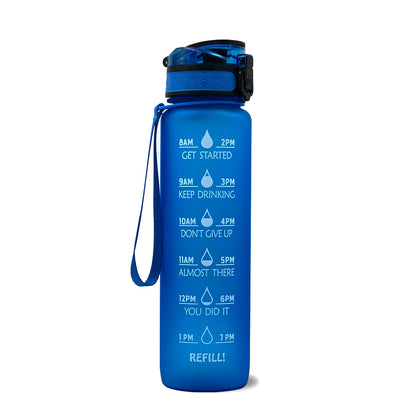 Motivational Water Bottle with Time Markers and Straw