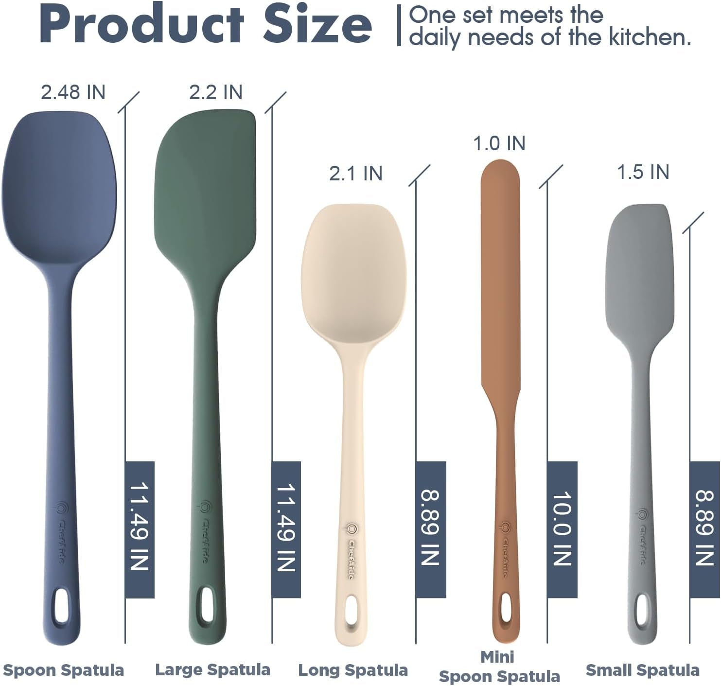 5 Pieces Silicone Spatula Set, Upgrade Strong Handle with Ergonomic Grip, Heat Resistant up to 600°F for Nonstick Cookware