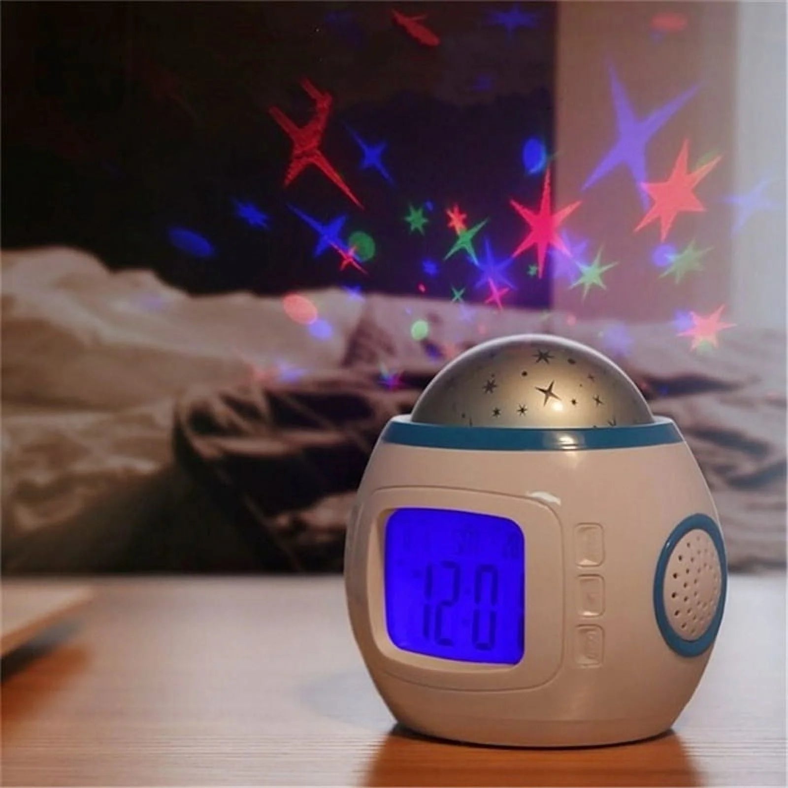 LED Projector Night Light, Digital Alarm Clock with Music 