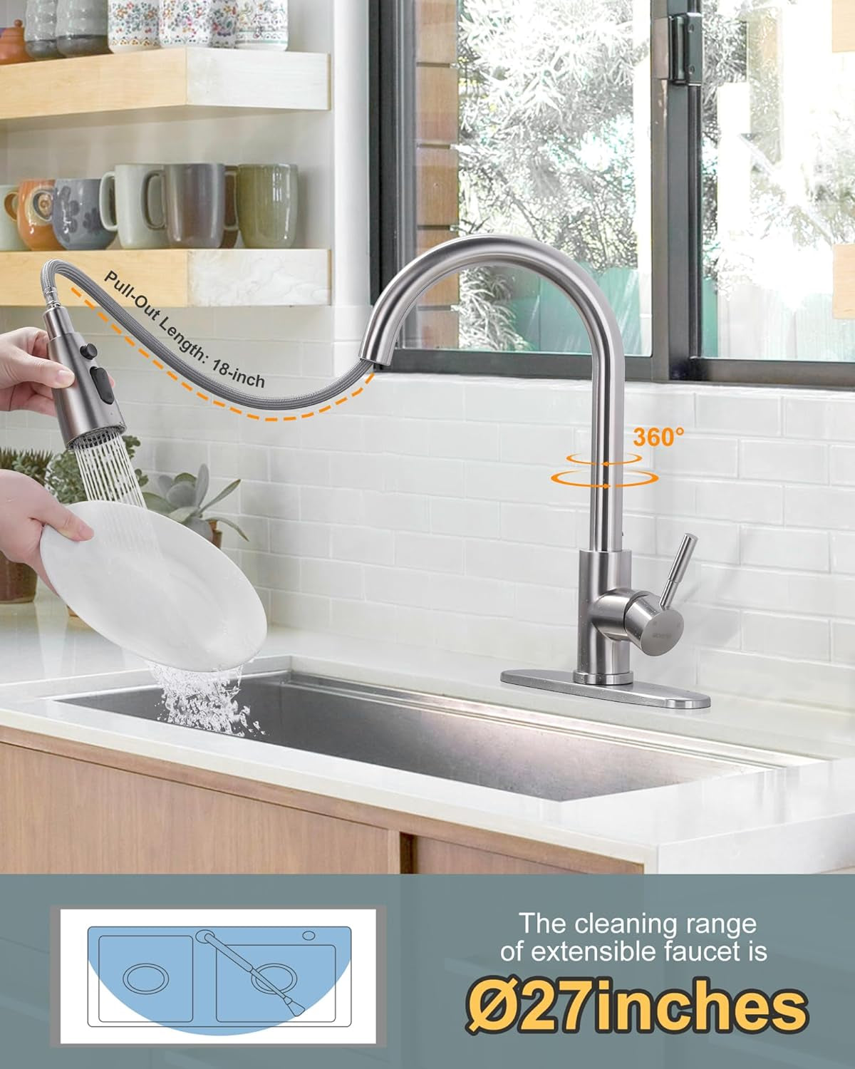 Brushed Nickel Kitchen Faucet with Pull-Down Sprayer