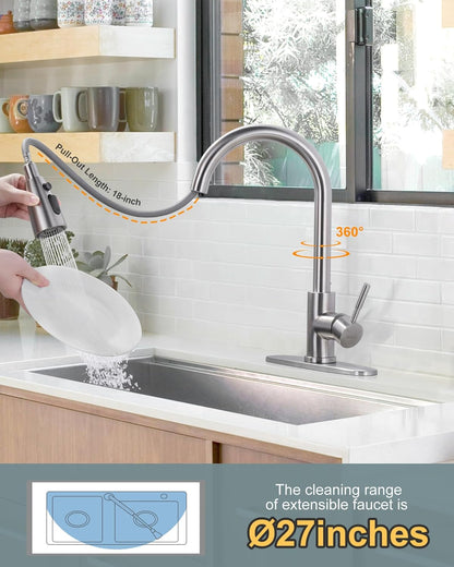 Brushed Nickel Kitchen Faucet with Pull-Down Sprayer
