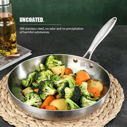 304 Stainless Steel Frying Pan Nonstick Kitchen Cookware for Gas Stove and Induction Cooker