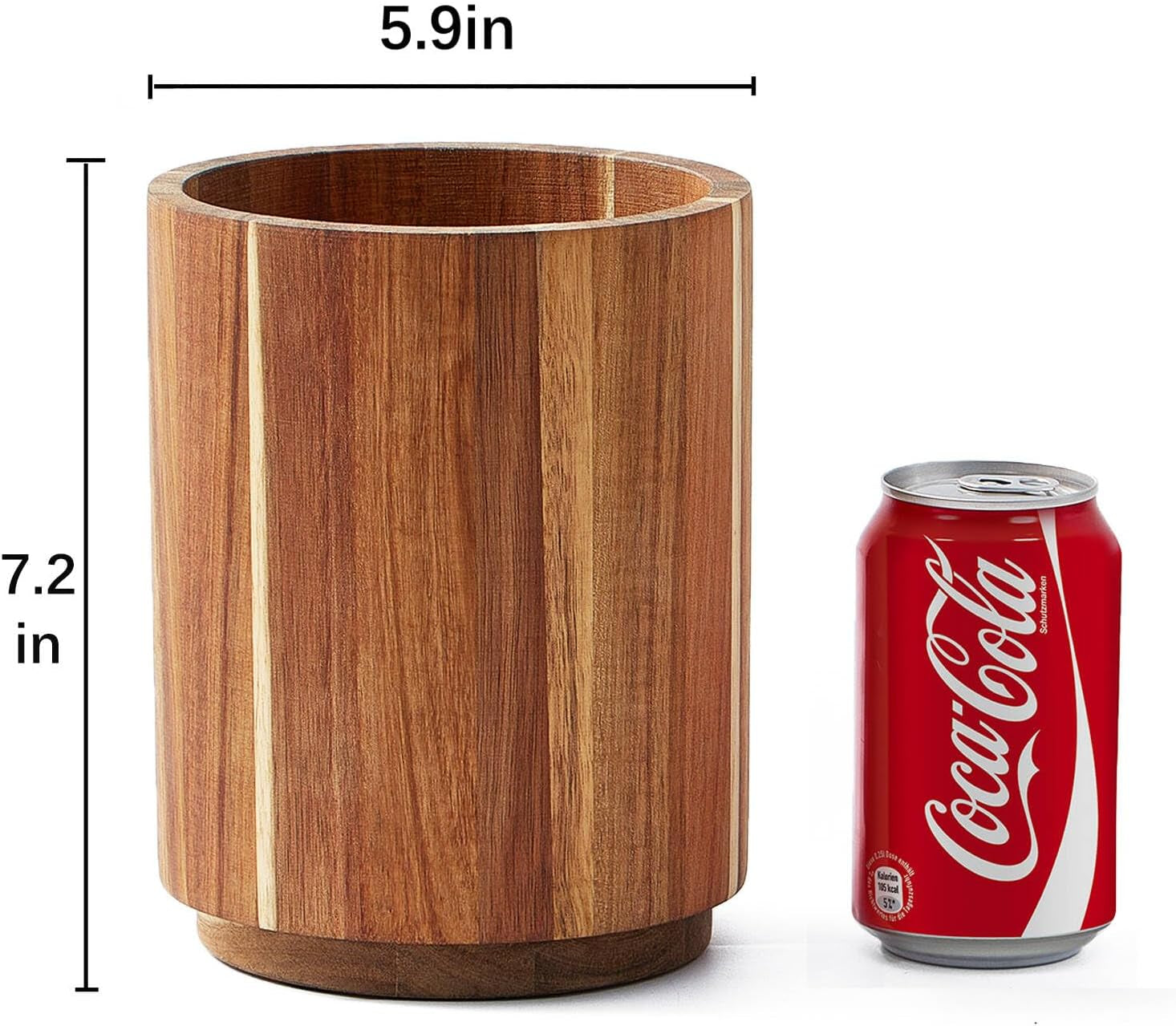 Acacia Wood Utensil Holder for Kitchen Counter, 360° Rotating 7.2" Wooden Cooking Utensil Crock for Countertop
