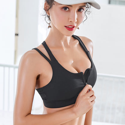 Zipper Front High-Support Sports Bra with Strappy Back