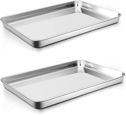 16 Inch Baking Cookie Sheet, Oven Pan Tray Stainless Steel Sheet Pan for Kitchen, Oven Bakeware for Multi Uses, Shiny Look & Dishwasher Safe, 2PCS