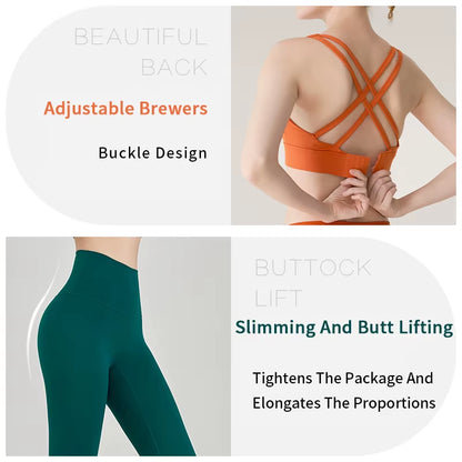 2 Piece Yoga Clothes Women'S Tracksuit Athletic Wear Pilates Fitness Suit Gym Workout Push up Clothes Sports Bra Leggings Suit
