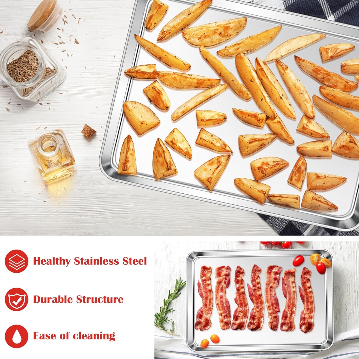 18”X13” Stainless Steel Baking Sheet Pan, Healthy & Rust Free, Mirror Finish & Dishwasher Safe, 1 Pack