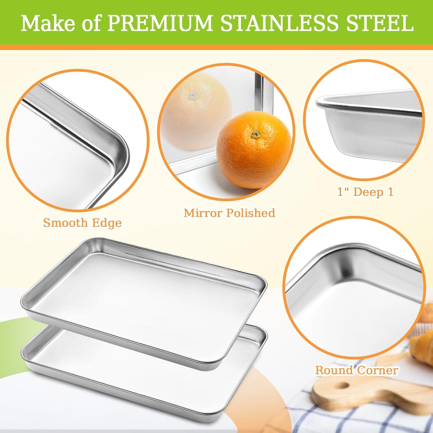 16 X 12 X 1 Inch Stainless Steel Baking Sheet Set of 2, Non Toxic, Mirror Finish & Rust Free, Dishwasher Safe