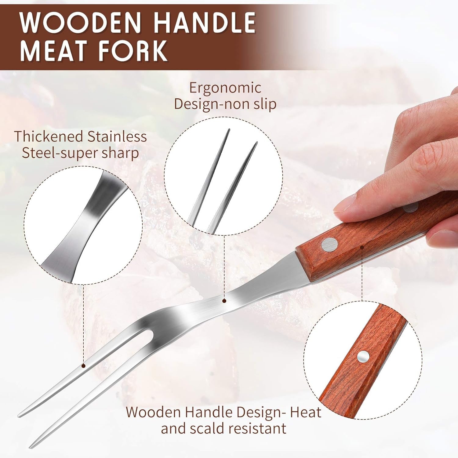 2 Pieces Meat Forks Stainless Steel Carving Fork with Rosewood Handle for Kitchen Barbecue (13 Inch,10 Inch)
