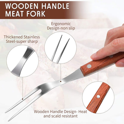 2 Pieces Meat Forks Stainless Steel Carving Fork with Rosewood Handle for Kitchen Barbecue (13 Inch,10 Inch)