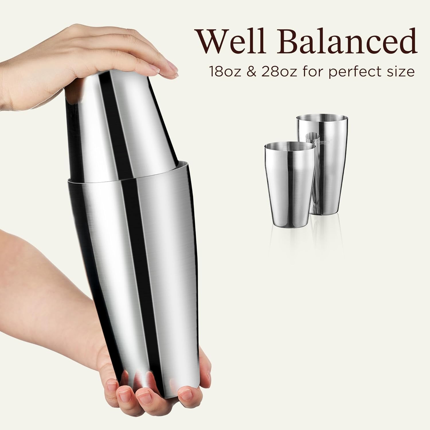 2-Piece Stainless Steel Cocktail Shaker Set,  18Oz & 28Oz