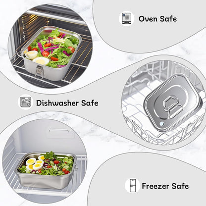 1500ML 2-Compartment Tray Stainless Steel Bento Box Leakproof with Airtight Valve Handle, Including Utensil Set (Fork/Knife/Chopsticks) 