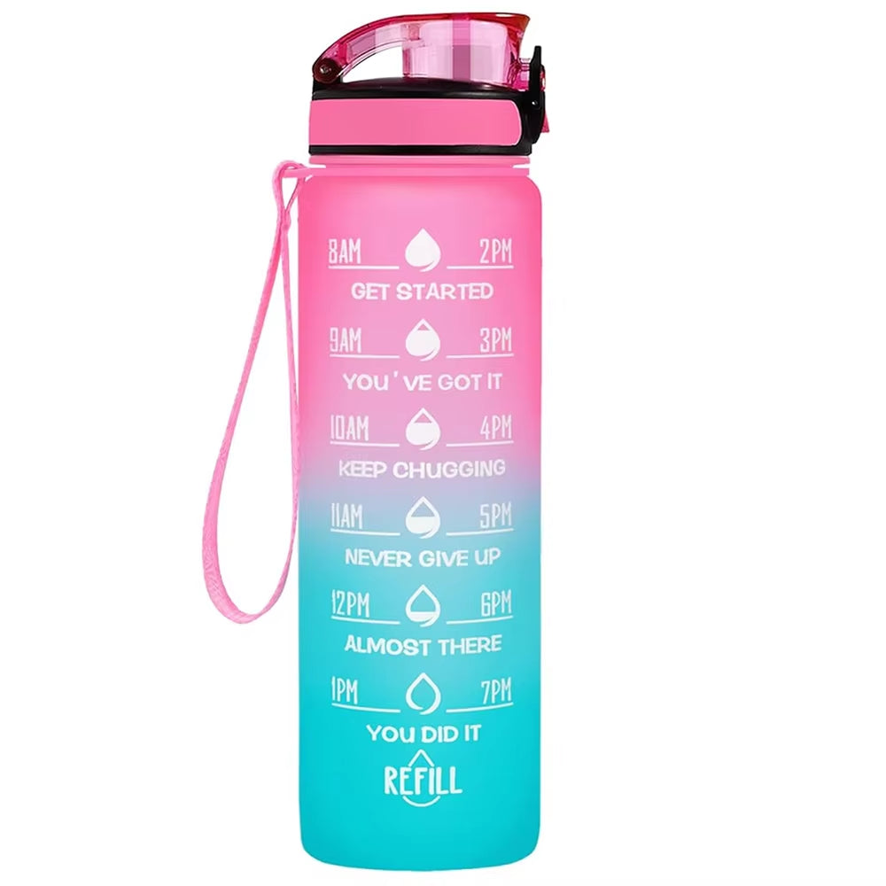 32 Oz Leakproof Water Gym Bottles with Times to Drink and Straw