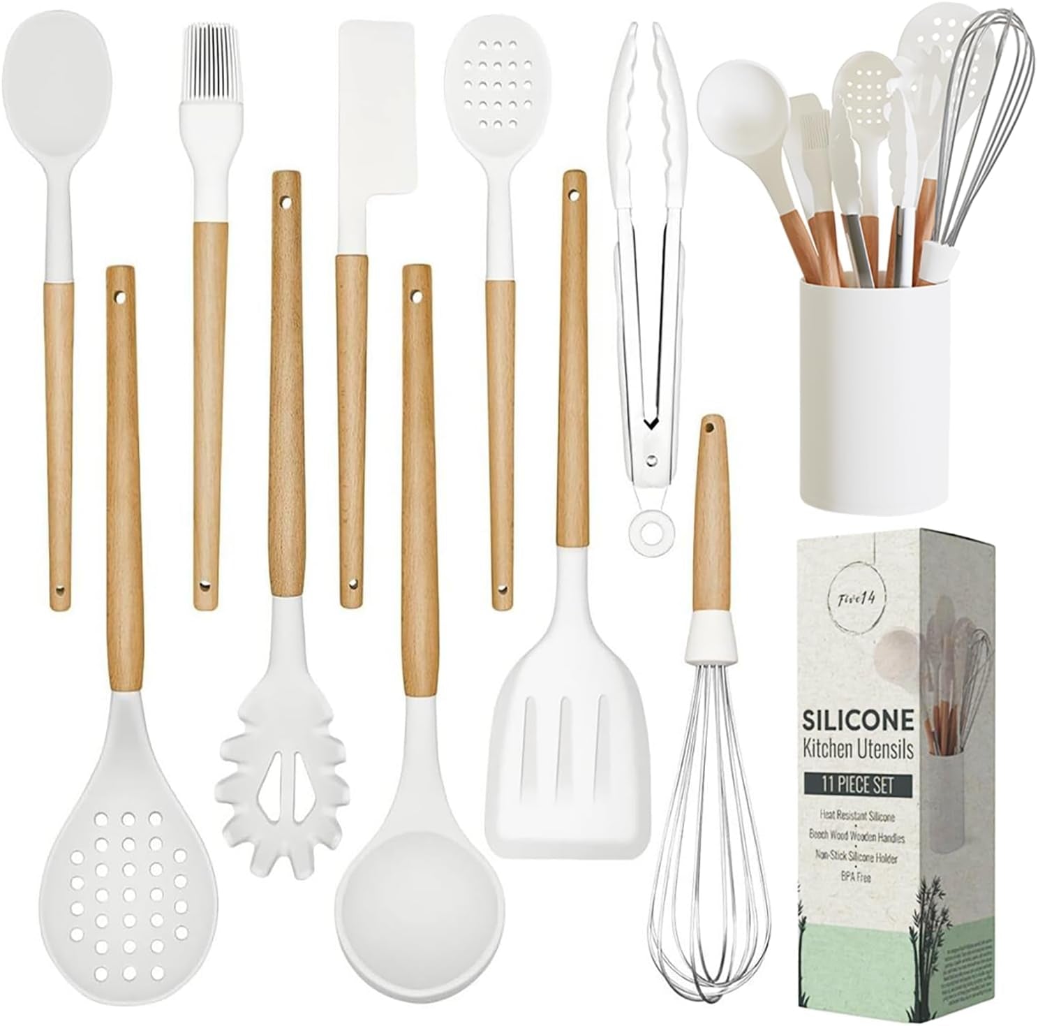 Silicone Cooking Utensils Set White–11Pcs Silicone Spatula Sets for Cooking 
