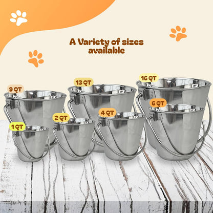 9 Qt Heavy Duty Stainless Steel Flat Side Bucket, Multi-Purpose Bucket