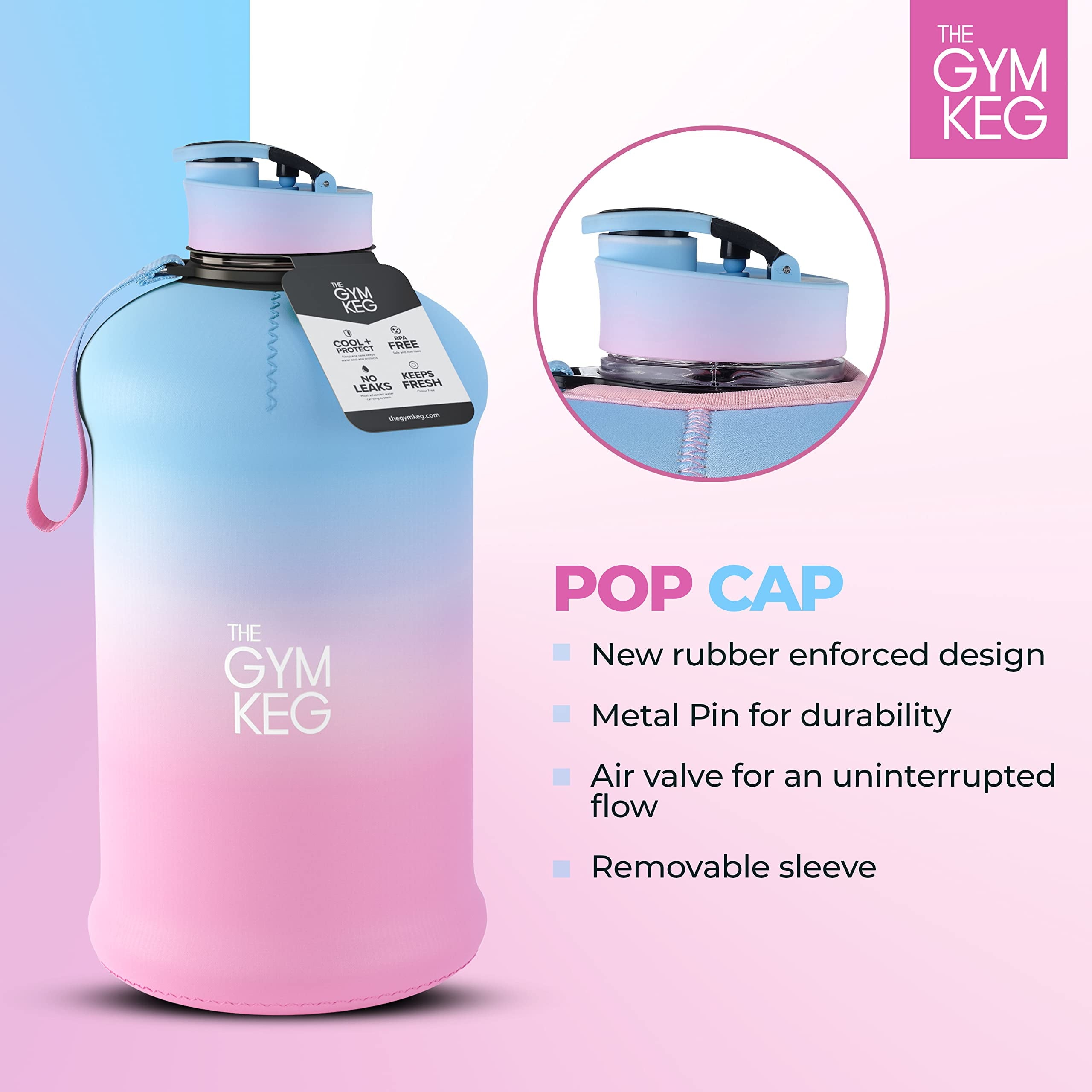 Insulated Water Bottle 2.2 L Black Neoprene with Carry Handle & Leakproof Cap