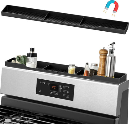 Stove Top Shelf 30 Inch - Silicone Material Magnetic Shelf for Stove - 3 Functional Partitions Kitchen Spice Rack Organizer