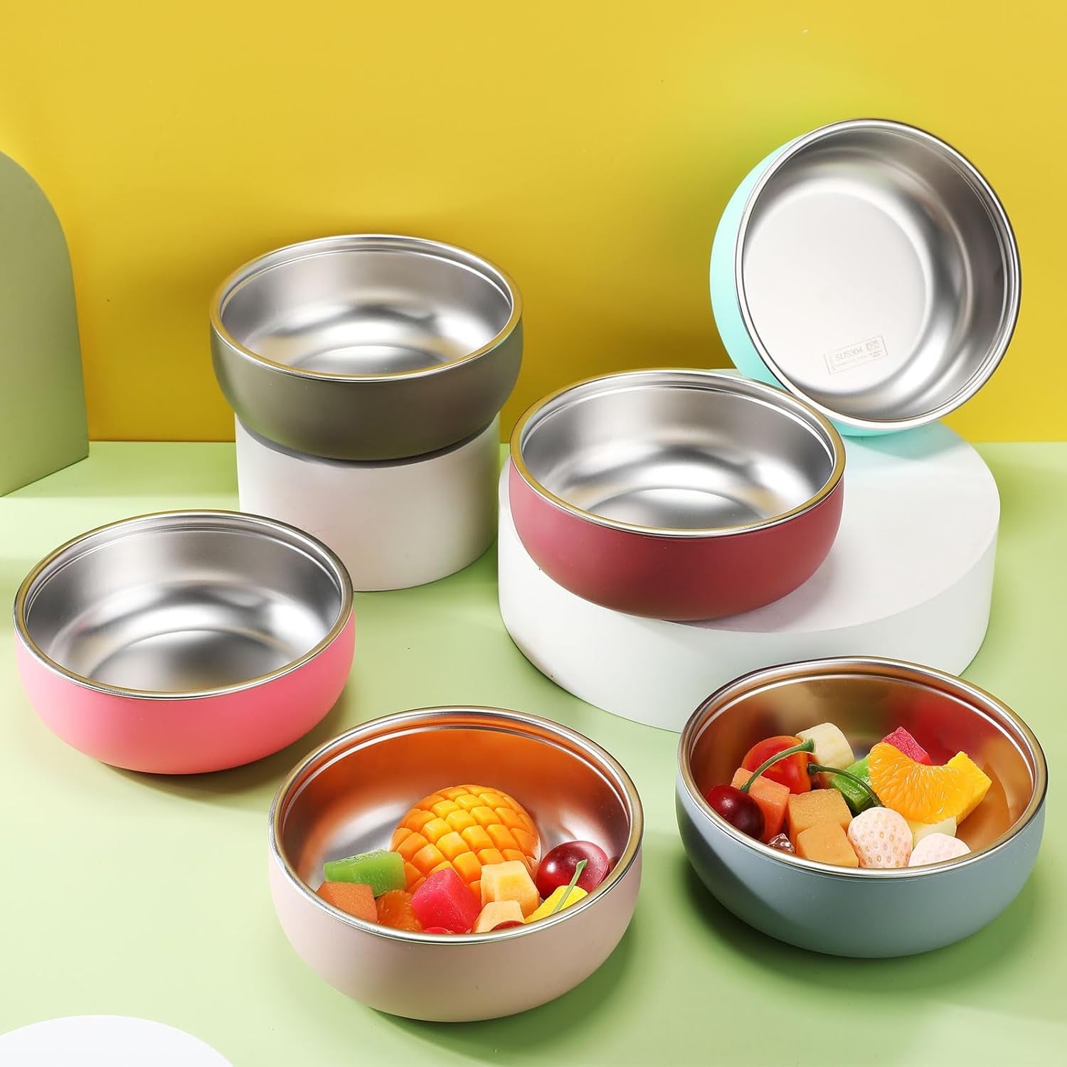 6 Pcs Stainless Steel Baby Bowls with Removable Silicone Shell for Kids, Dishwasher Safe