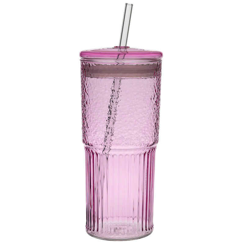 Glass Straw Cup Glass With Lid Large Capacity Girls' Gifts Summer Juice Internet Celebrity Cool Drinks Cup