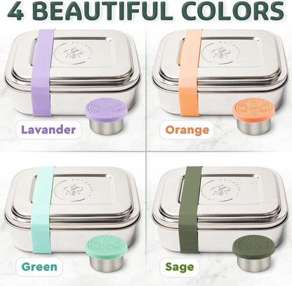 27Oz / 0.8 L - Stainless Steel Lunch Box with Leakproof Condiment Container - 3 Compartment Snack Organizer for on the Go Meals