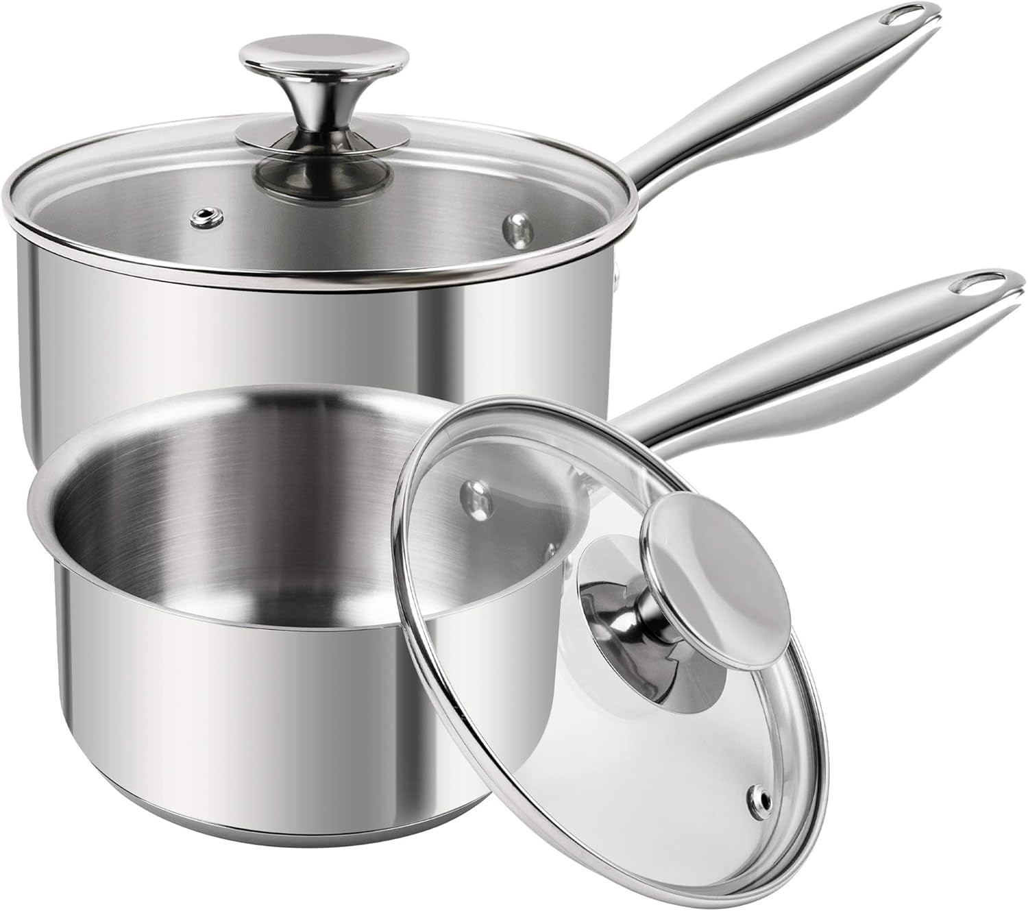 Stainless Steel Saucepan Set 1Qt & 2Qt, Induction Compatible